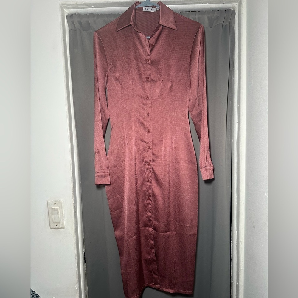 Club L London Mauve Button Down Long Sleeve Midi Shirt Dress Size 2